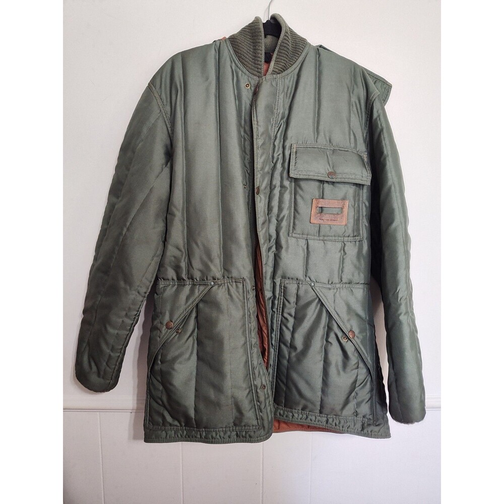 Vintage Refrigiwear Green Insulated Military‎ Style Coat With Detachable Hood